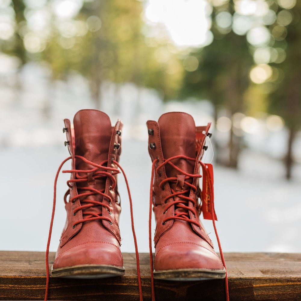 American Rag Combat Style Lace Up Booties Red Sz 9